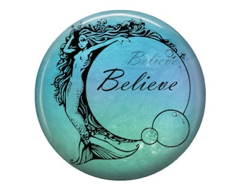 Believe - Mermaid - Glass Image Cabochon - Choice of 20mm, 25mm and 30mm Round