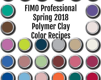 32 FIMO Pro brand Polymer Clay Color Recipes for Spring Summer 2018, polymer clay color mixing tutorial, polymer clay color mixes