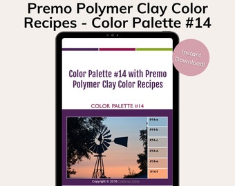 Premo Polymer Clay Color Mixing Recipes for Color Palette #14, polymer clay color recipes, polymer clay color mixing tutorial
