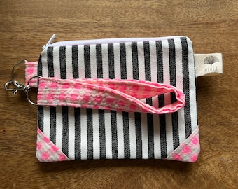 Sample * Hot pink and black stripe zipper pouch wristlet with strap