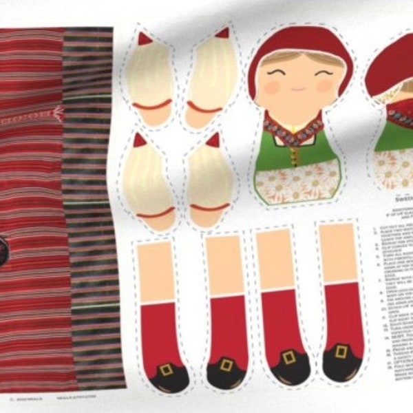 Swedish Folk Doll -Cut and Sew pre-printed fabric panel pattern