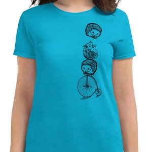 Womens Gift, Hedgehog Shirt, Womens T Shirts, Graphic Tee, Bicycle T Shirt, Funny Animal Tee, Animal T Shirt