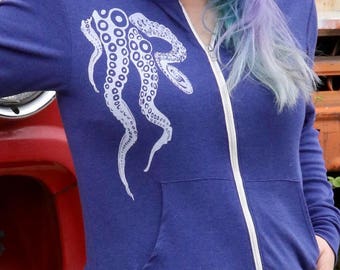 Octopus Tentacles Zip Up Hoodie | Unisex Sweatshirt Womens or Mens | Ladies Plus Size Steampunk Clothing