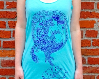 Mermaid Womens Tank Tops for Summer | Nautical Ocean Lovers Plus Size Graphic Tank for Beach and Sea Water Sailing