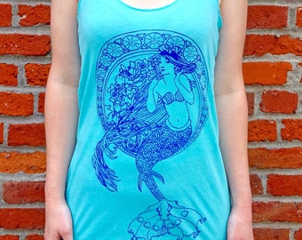 Mermaid Womens Tank Tops for Summer | Nautical Ocean Lovers Plus Size Graphic Tank for Beach and Sea Water Sailing