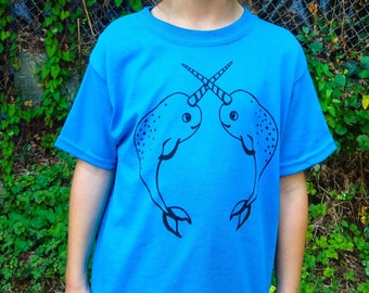 Narwal Grafik T-Shirt | Jugend Blau Baumwolle Shirt