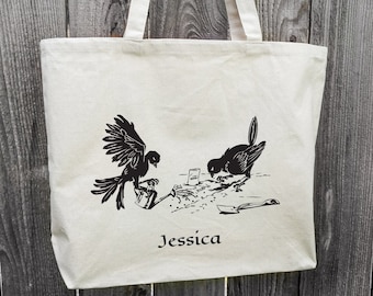 Black Birds Garden Art Gepersonaliseerde biologische katoen canvas tote tas | Herbruikbare Boodschappentas