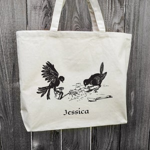 Black Birds Garden Art Personalized Organic Cotton Canvas Tote Bag | Reusable Grocery Shopping Bag
