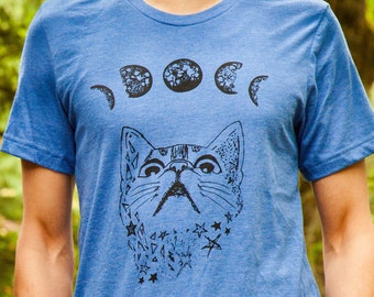 Moon Phase Cat Men's T-shirts | Cat Dad Gift for Men | Cat Lover Gift for Geeks and Nerds
