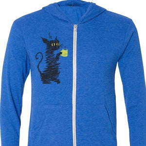 Cat Lover Gift | Coffee Cat Graphic Sweatshirt Womens or Mens | Zip Up Hoodie Black Cat Shirt | Coffee Gifts