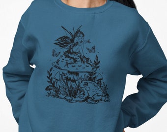 Cottagecore Gift for Her | Fairy Mushroom Plants Crewneck Sweatshirt for Women or Men | Garden Boho Nature Forest Shirt