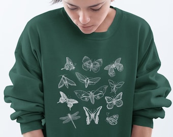 Dark Academia Butterfly Wings Top | Boho Insect Womens Crewneck Sweatshirt | Gift for Her Garden | Forest Monarch Butterflies