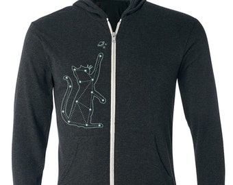 Constellation Cat Hoodie | Stars Cat Lover Gift for Him or Her | Cat Mom Dad | Cat Sweatshirt for Women | Kitty Kitten Zip Up Hoodie