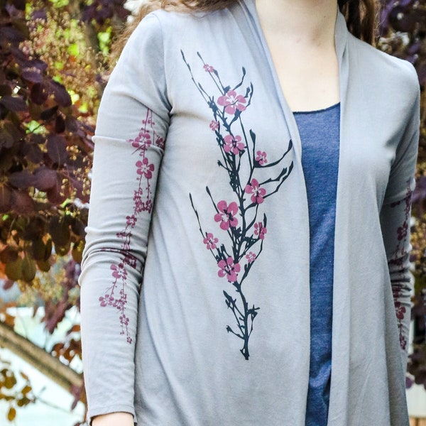 Cherry Blossom Cardigan | Shawls and Wraps for Women | Boho Clothing Wrap Top or Yoga Shirt | Floral Japanese Art Print