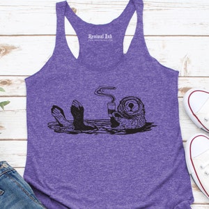 Sea Otter Coffee Graphic Racerback Tank Top | Purple Heather Tri Blend