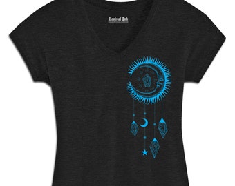 Crystal Shirt | Celestial Eclipse of Sun by Moon | Alt Clothing Womens T-Shirt | Metaphysical Astronomy Alchemy Esoteric Occult Shirt