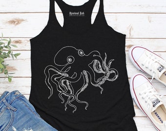 Octopus Nautical Womens Tank Top | Goth Steampunk Kraken Tentacle | Black Ocean Beach Summer Festival Top