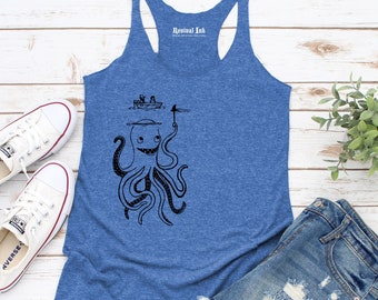 Funny Octopus Womens Tank Top | Kraken Shirt | Nautical Summer Festival Top | Ocean Beach Tank for Sailing