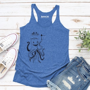 Funny Octopus Womens Tank Top | Kraken Shirt | Nautical Summer Festival Top | Ocean Beach Tank for Sailing