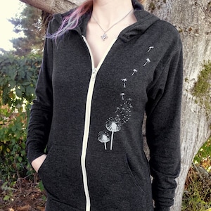 Womens Zip Up Hoodie, Boho Plants and Flowers Cute Sweatshirt, Plus Size Hoodie, Ladies Dandelion Shirt, Garden Nature Gift