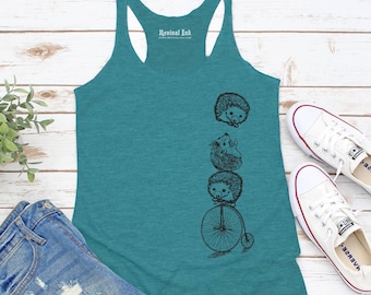 Hedgehog Workout Tank Tops for Women | Funny Woodland Animals Graphic Tank Top | Bike Shirts, Beach Wear or Yoga Tank Top