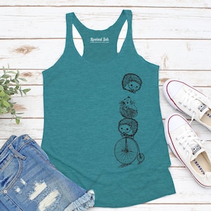 Hedgehog Workout Tank Tops for Women | Funny Woodland Animals Graphic Tank Top | Bike Shirts, Beach Wear or Yoga Tank Top