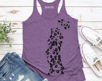 Camiseta regata Panda Stack roxa | Camiseta divertida para treino de ioga