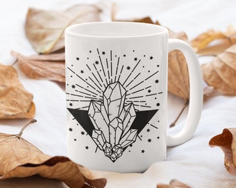 Dark Academia Metaphysical Healing Crystals Ceramic Coffee Mug | Halloween Pagan Wiccan Witchy Mug | Large Crystals Coffee Cup