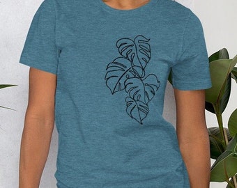 Giant Monstera Plant Leaf Shirt for Plant Mom or Dad | Swiss Cheese Plant | Botanical Tropical Greenery Graphic Tees | House Plants Leaves