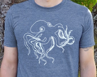 Mens Octopus Graphic Tee | Nautical Kraken Screen Print Shirt