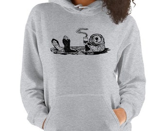 Coffee Lover Otter Unisex Pullover Hoodie, Animal Sweatshirt for Men or Women