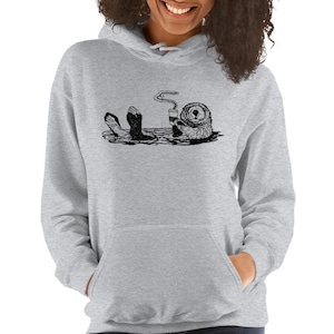 Coffee Lover Otter Unisex Pullover Hoodie, Animal Sweatshirt for Men or Women
