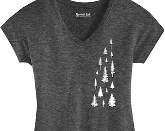 Cottagecore Pine Tree Womens T-Shirts | Christmas Tree Shirt | Woodland Forest Evergreen Trees | Gardening Gift for Her | Boho Camping Shirt