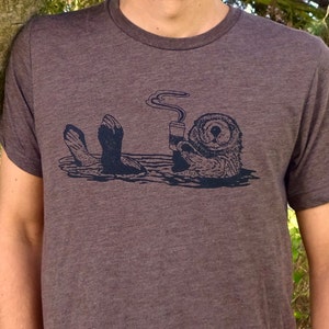 Coffee Shirt Gift for Men Funny Mens T-Shirts Animal Graphic Tee Otter Shirt image 1