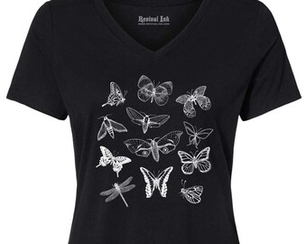 Dark Academia Monarch Butterfly Wings | Cottagecore Womens T-Shirts | Boho Graphic Tees for a Gardening Gift for Her