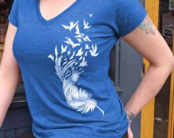 Bird Lover Gift For Her | Feather Tshirt for Woman | Unique Gifts for Women | Plus Size Boho Clothing