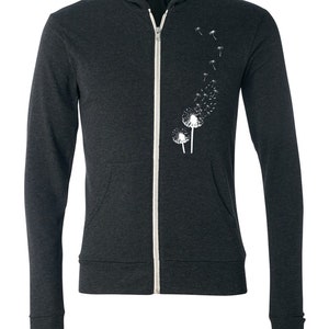 Sweat à capuche pour homme imprimé pissenlit, cadeau pour lui, sweat à capuche zippé gris foncé, sweat-shirt graphique à fermeture éclair, cadeau écologique pour la fête des pères image 2