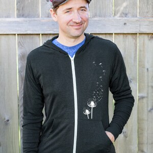 Dandelion Print Mens Hoodie, Gift for Him, Dark Gray Zip Up Hoodie, Zipper Graphic Sweatshirt, Eco Friendly Father's Day Gift image 3