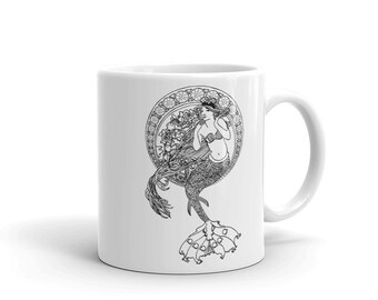 Mermaid Gifts for Her | Ceramic Coffee Mug | Ocean Coffee Cup | Nautical Art Nouveau Tea Mug