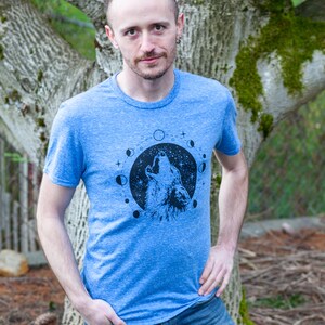 Boho Wolf Graphic Tee for Camping or Hiking Celestial Moon Phases Zodiac Mens Tshirt Animal Nature Wiccan Pagan Clothing image 8