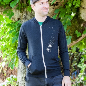 Dandelion Print Mens Hoodie, Gift for Him, Dark Gray Zip Up Hoodie, Zipper Graphic Sweatshirt, Eco Friendly Father's Day Gift image 6