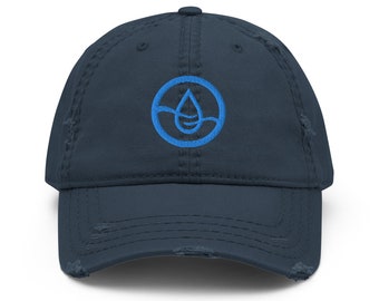 Water Element Embroidered Hat | Distressed Dad Hat or Baseball Cap with Embroidery