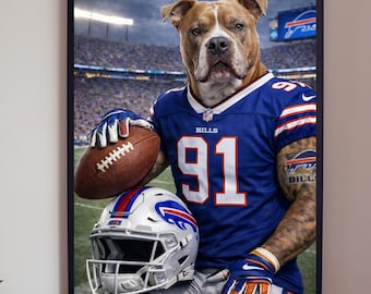 Custom Pet Football Portrait, My Dog in Team Jersey, Portrait Personalized gift for Dog Owner NFL Portrait of Dog