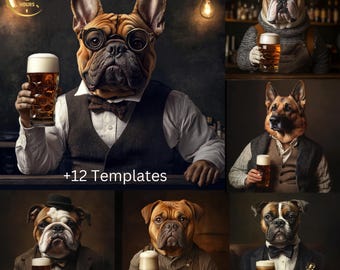 Custom Funny Pet Portraits Custom dog bartender Portrait funny dog portraits bartender dogs barman dog in a bar bartender pet portrait