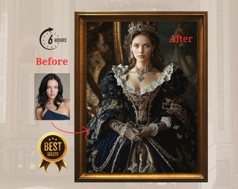 Custom Royal Queen Portrait Renaissance Victorian Portrait From Photo Royal Portrait from me as a queen Personalized Gift Custom Portraits