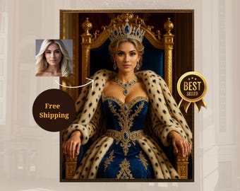 Custom Royal Portrait Queen, King and Queen portrait Canvas, Custom Royal Portraits, Queen Portrait Custom, Portraitful from Photo