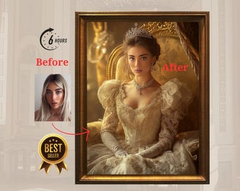 Custom Royal Portrait from Photo, Renaissance Queen Art Personalized Queen from photo gift for women royal portraits gift for her royalty me