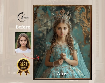 Custom Princess Portrait princess photo kids princess portraits royal family girl personalized children royal portrait gifts for girl kid