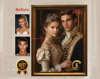 Custom Royal Couple Portrait Queen and King from Photo Custom Royal Family Portrait Best gift for couple portrait art digital personalized