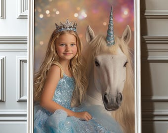 Custom Princess and Unicorn Portrait from Photo custom unicorn portrait custom girl portrait with unicorn custom princess pictures princess